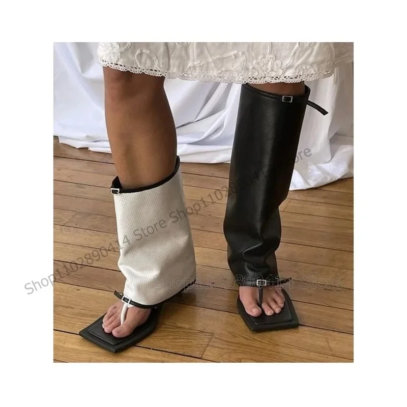 

Black White Buckle Decor Flip Flop Sandals Boots Slip On Women Shoes Thin High Heels Fashion Banquet 2025 Zapatos Para Mujere