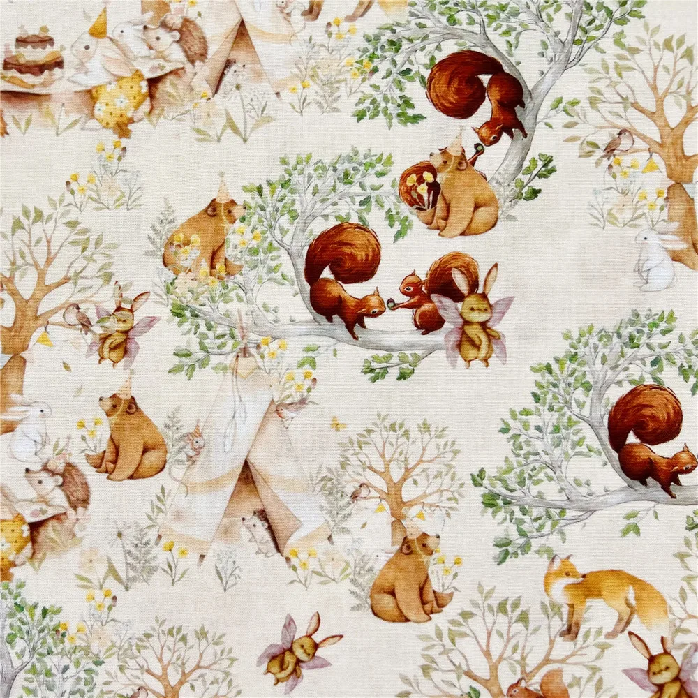 Forest Animal Squirrel Cotton Fabric for Tissue Sewing Quilting Fabric Needlework Material DIY Handmade Craft