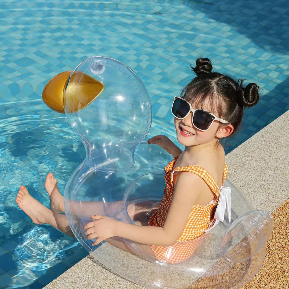 Cute Transparent Duck Baby Swimming Ring Inflatable Kids Bath Swimming Circle Floating Baby Seat For Water Party Beach Pool Toys