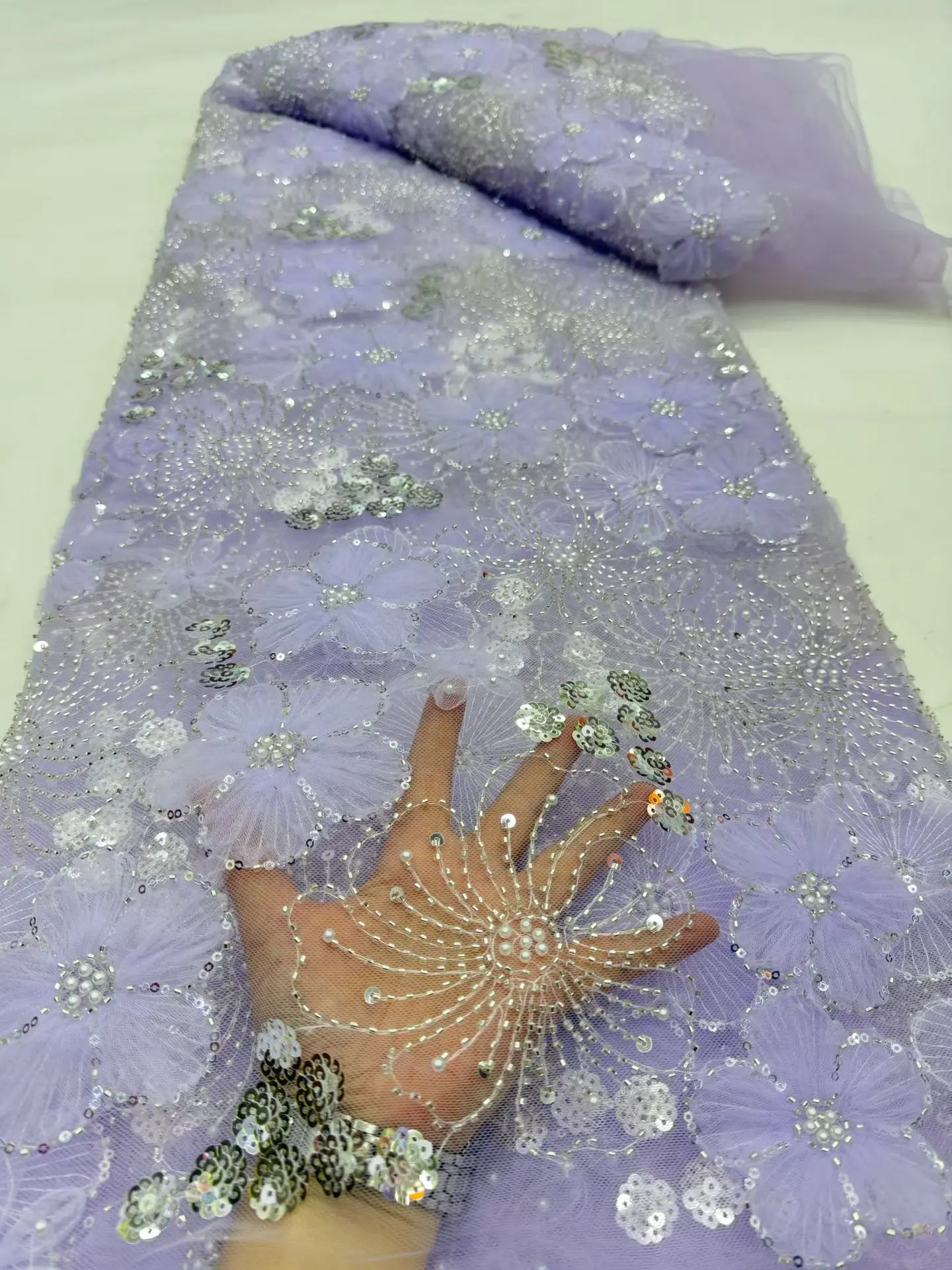 

2026 Premiu Nigerian Lace Fabric - Luxury Embroidered Guipure Tulle with Sequins for Wedding/Bridal Gowns African Design 5 Yards
