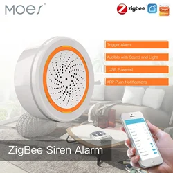 MOES-ZigBee Sensor Inteligente de Som e Sirene de Luz, Sistema de Segurança Doméstica, Vida Inteligente, Tuya Gateway Hub, Usado com Alexa, 90dB