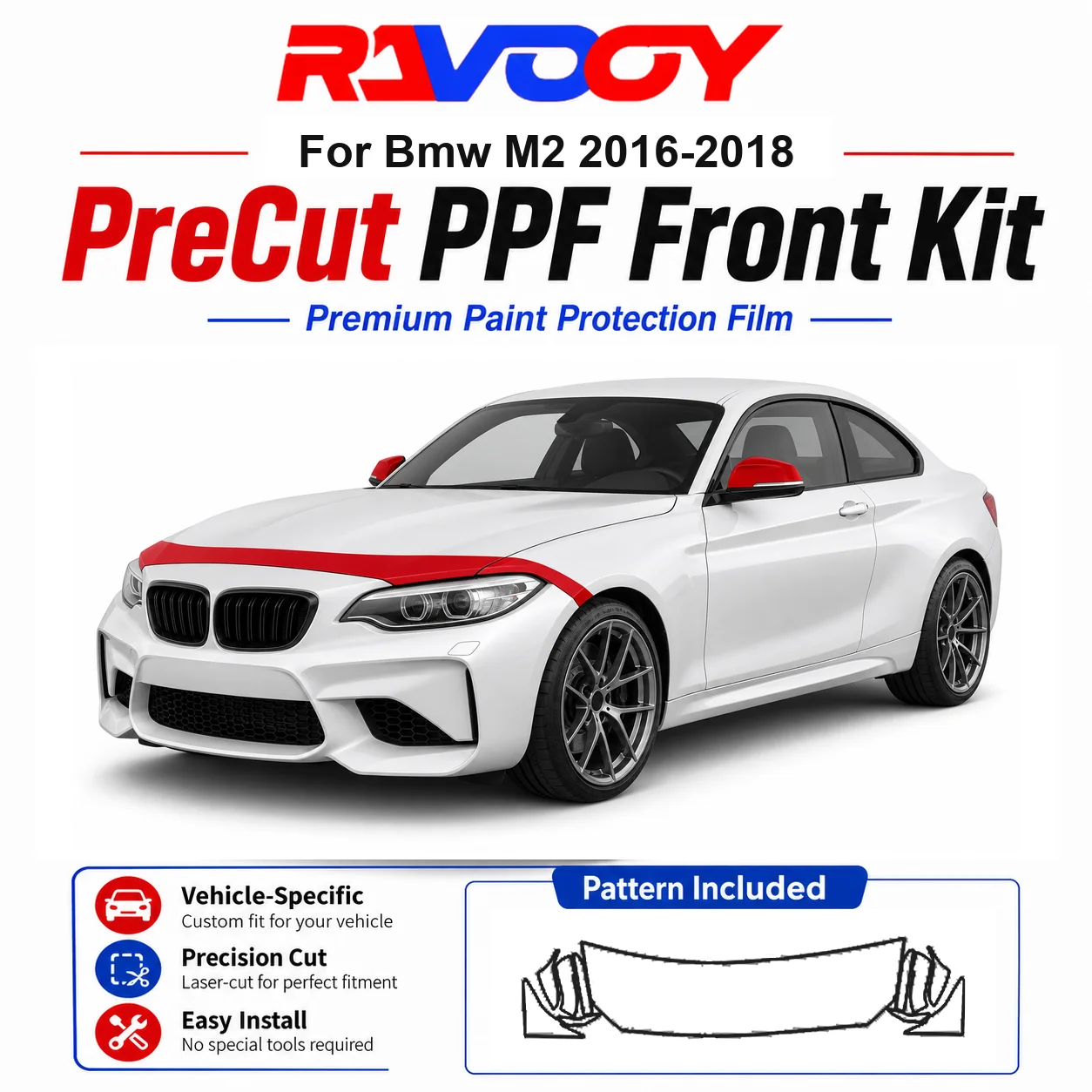 

8.5mil TPU Precut PPF Kit For BMW M2 2016-2018 - Hood, Partial Fenders & Full Mirror Set - Self-Healing Gloss Clear Bra Film