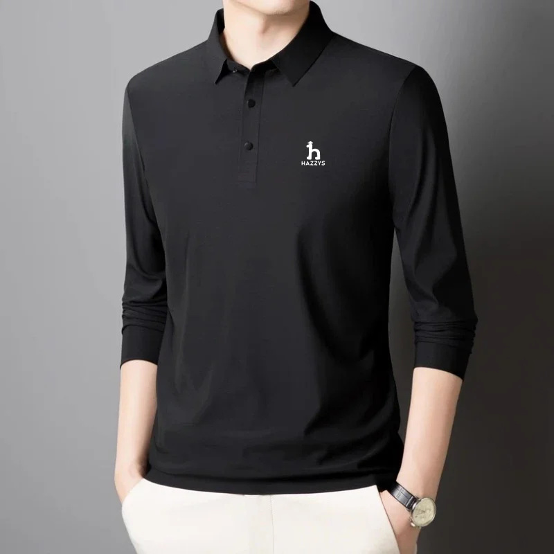 High end fashion printed polo shirt ice silk long sleeved men's top comfortable and skin friendly casual brand autumn T-shirt