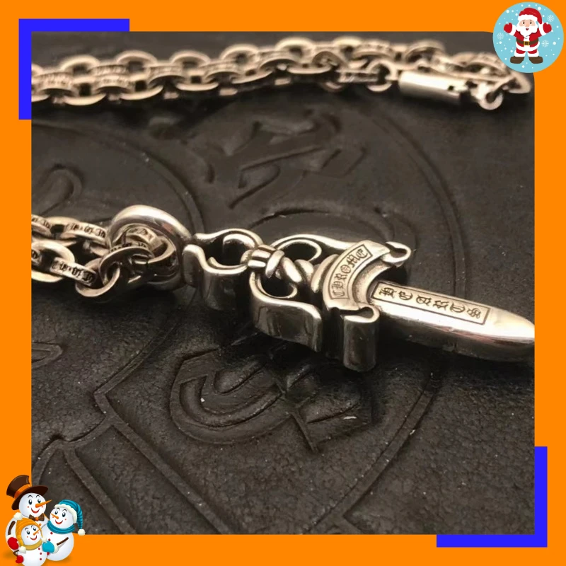 Trend Cross Necklace Personality Sacred Sword Big Sword Pendant Vintage Thai Silver Letter Necklace Male and Female Couples