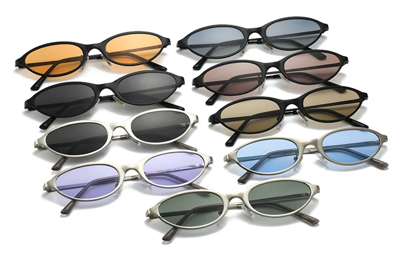 SHAUNA Retro Kleine Ovale Sonnenbrille Frauen Gradient Shades UV400 Mode Männer Matte Metall Rahmen Punk Sonnenbrille – Detail 3