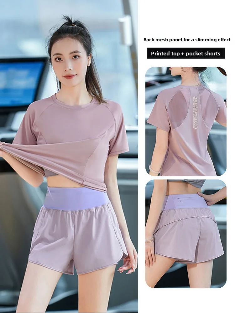 

Профессиональный спортивный комплект для бега с быстрым высыханием, летняя тонкая одежда для йоги, новинка 2026 года, эластичный топ свободного кроя с коротким рукавом для фитнеса