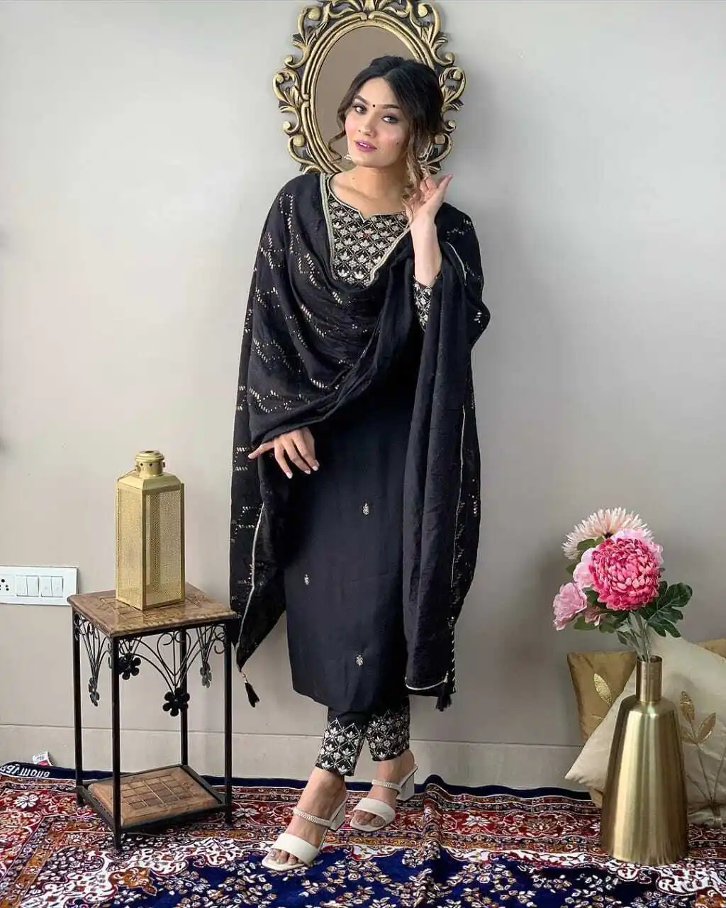 

Черное индийское вискозное платье Kurti Salwar Kameez, женская одежда