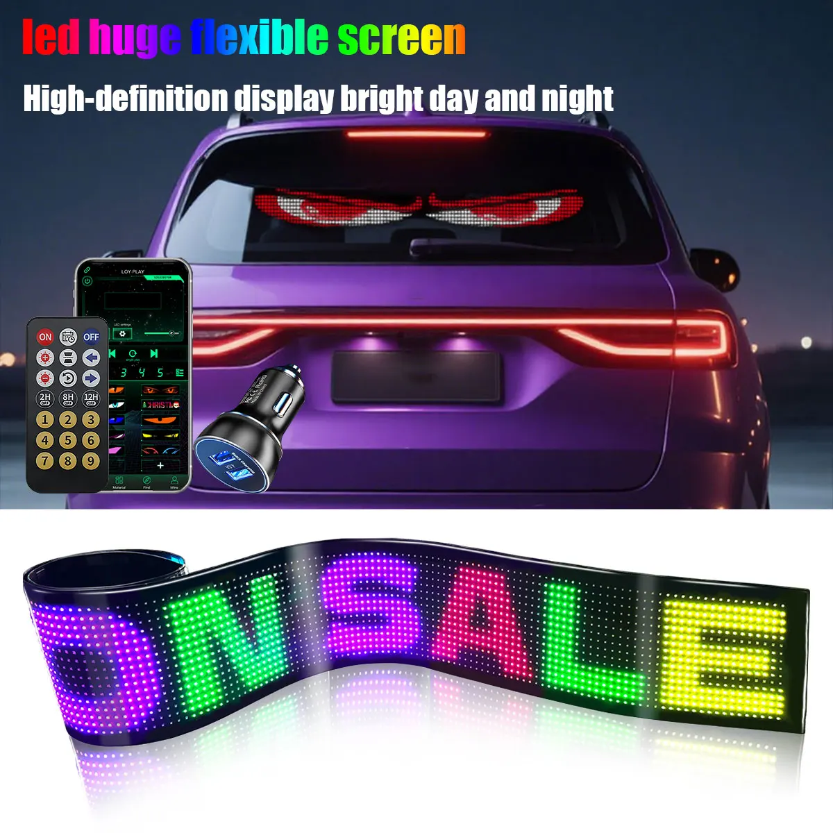 104x990mm LED Flexible Screen LED Windshield Matrix Pixel Panel Scrolling Advertising Signs Flexible Ciga USB App Remote Control