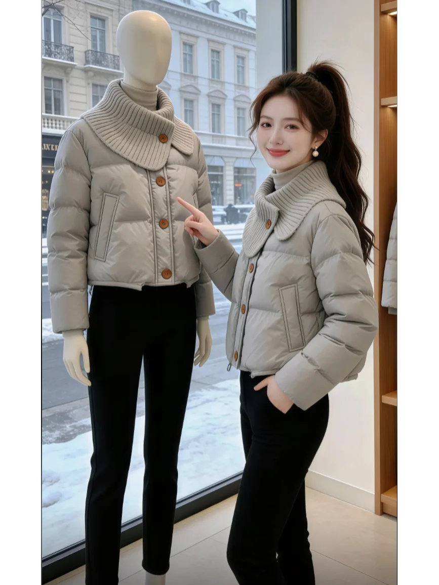

Faionable ort Knitted Stand Collar Cotton Jaet Women's Bread Sle Coat Winter New Arrival Korean Loose Fit Thiened