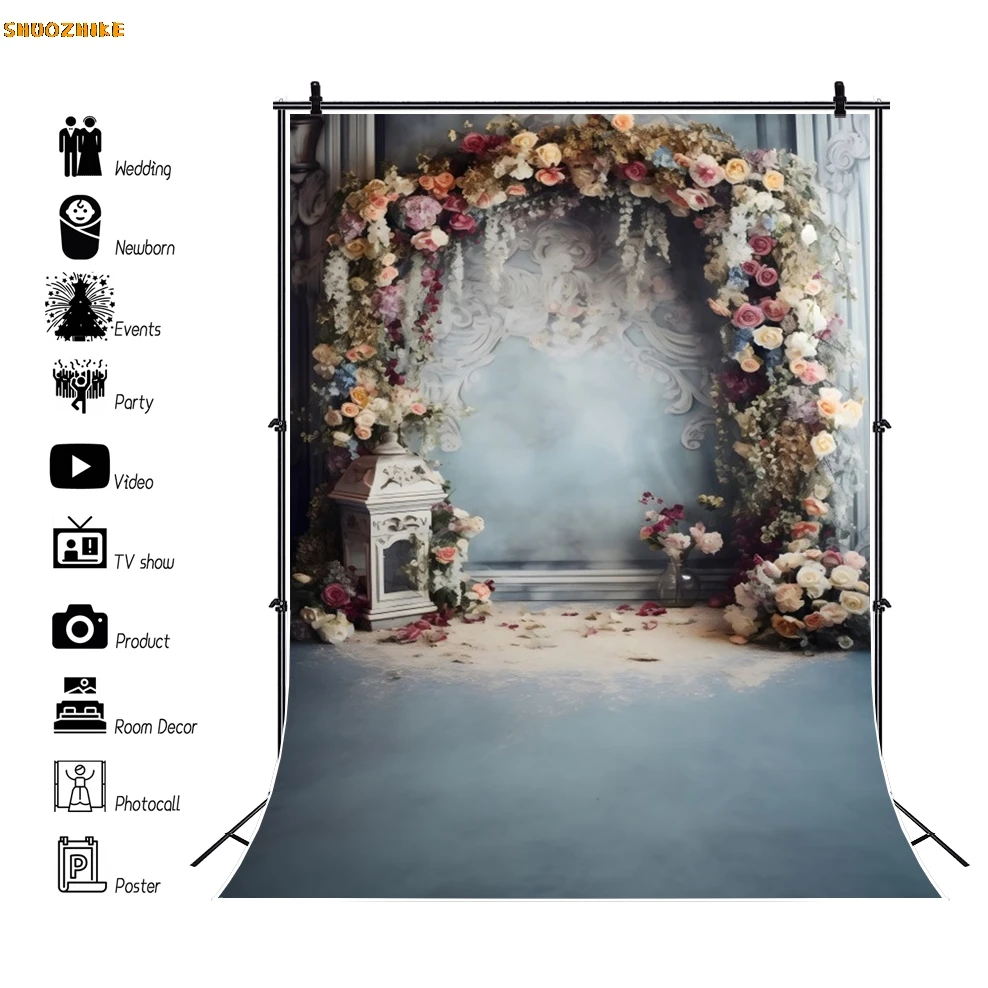 Boho Style Wedding Portrait Photography Backdrop Flowers Window Curtain Bridal Shower Birthday Party Photo Background Props