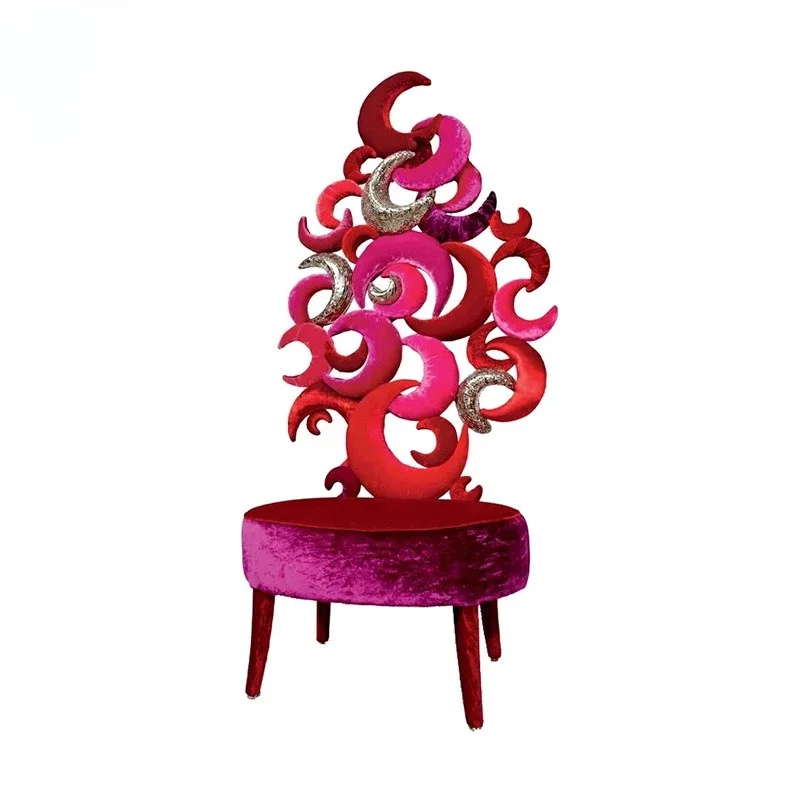 كرسي أريكة من القماش الفاخر الخفيف على شكل هلال، كرسي ترفيهي فاخر للفيلا كرسي ترفيهي عالي الظهر مزخرف