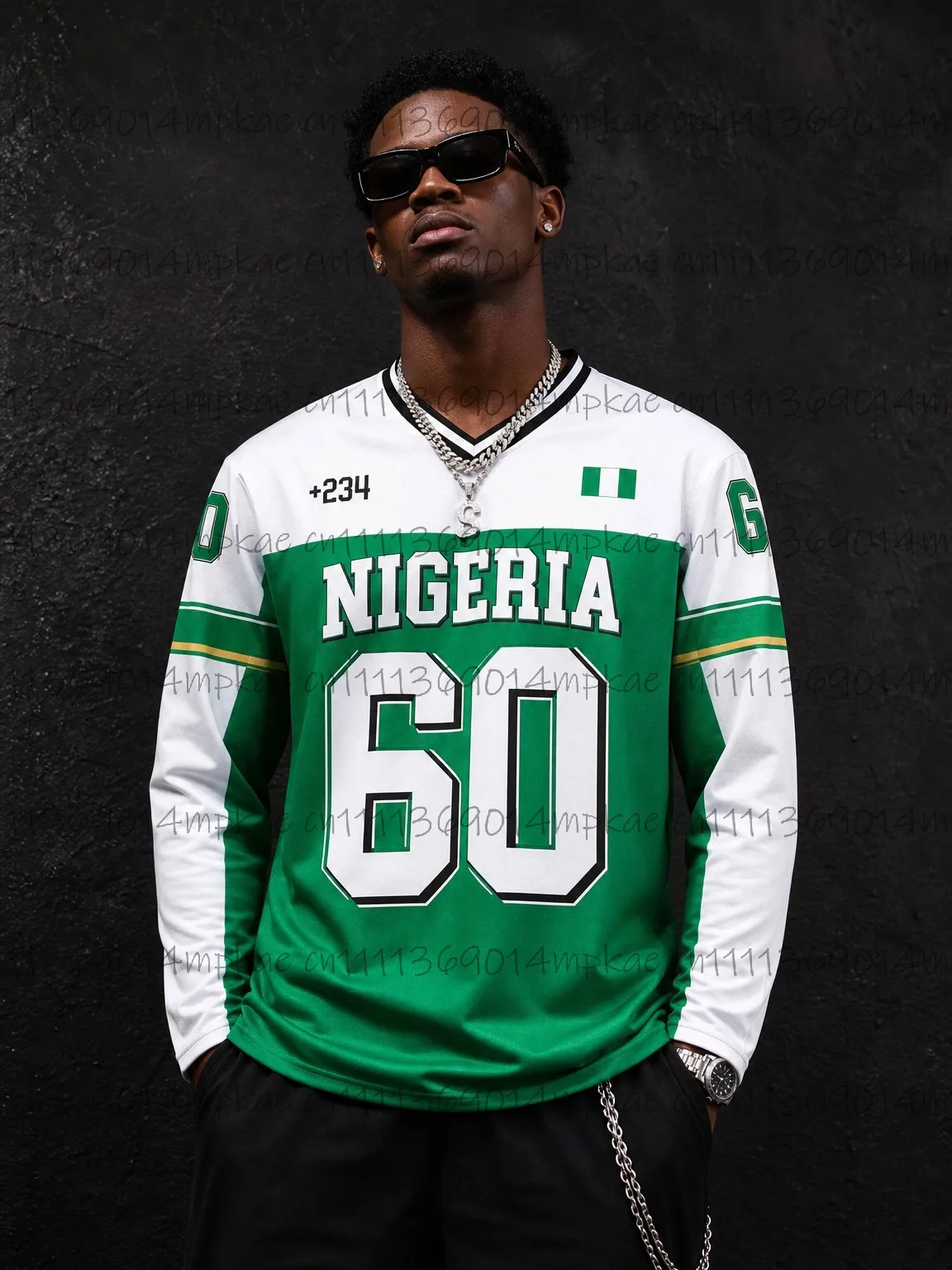 Nova Camiseta Masculina de Moda Hip Hop Estilo Street com Estampa Niger, Gola V, Manga Longa, Caimento Solto, Tipo Moletom