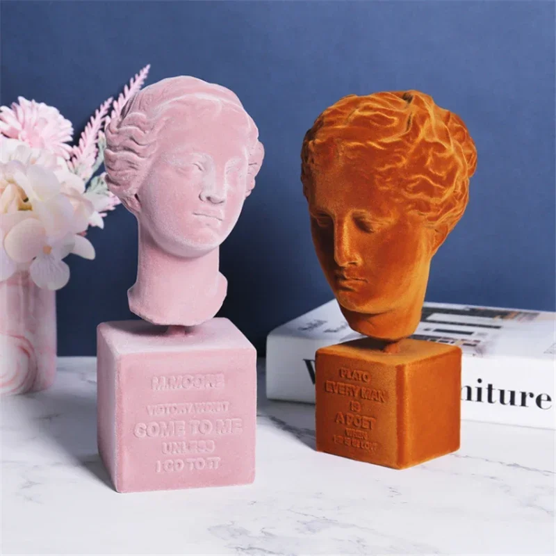 Flocking Resin Greek Goddess Head Portraits Creative Art Sculpture Statue Resin Craftwork Office Hotel Living Room Decoration