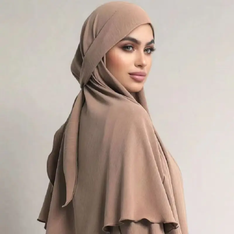 

Новый модальный мгновенный хиджаб для женщин: мусульманские хиджабы-капы на Рамадан с ремешками, премиум-класса, однотонные, с завязками сзади, мгновенный головной платок-повязка