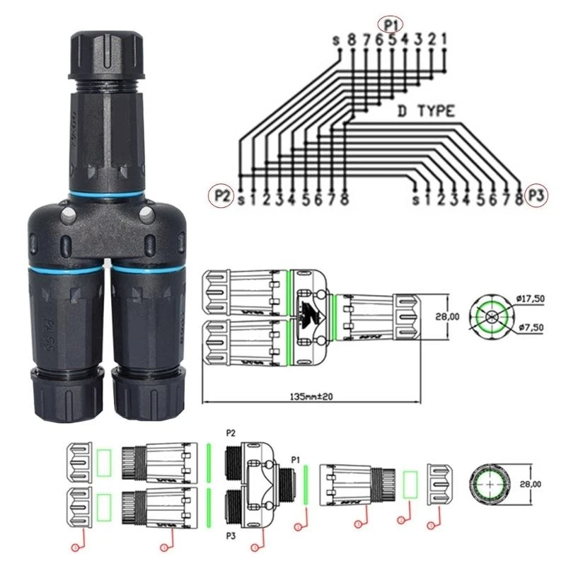 IP68 Водонепроницаемый Cat6 RJ45 Ethernet Splitter для наружного использования локальных сплиттер