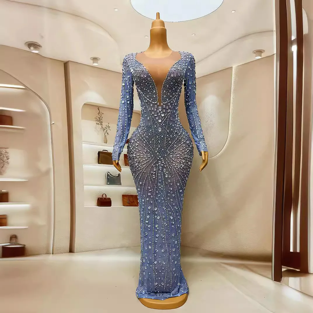 Diamond Host Catwalk Party Banquet Nightclub Bar Singer Costume Vestidos De Boda Para Fiestas Vestidos De Noche Elegante De Lujo