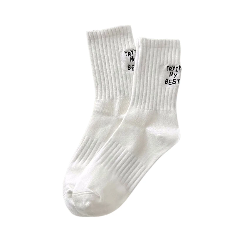 Women Crew Socks New Spring Summer Japanese Style Letter Embroidery Sports Socks Women\'s Breathable Girls White Cotton Socks