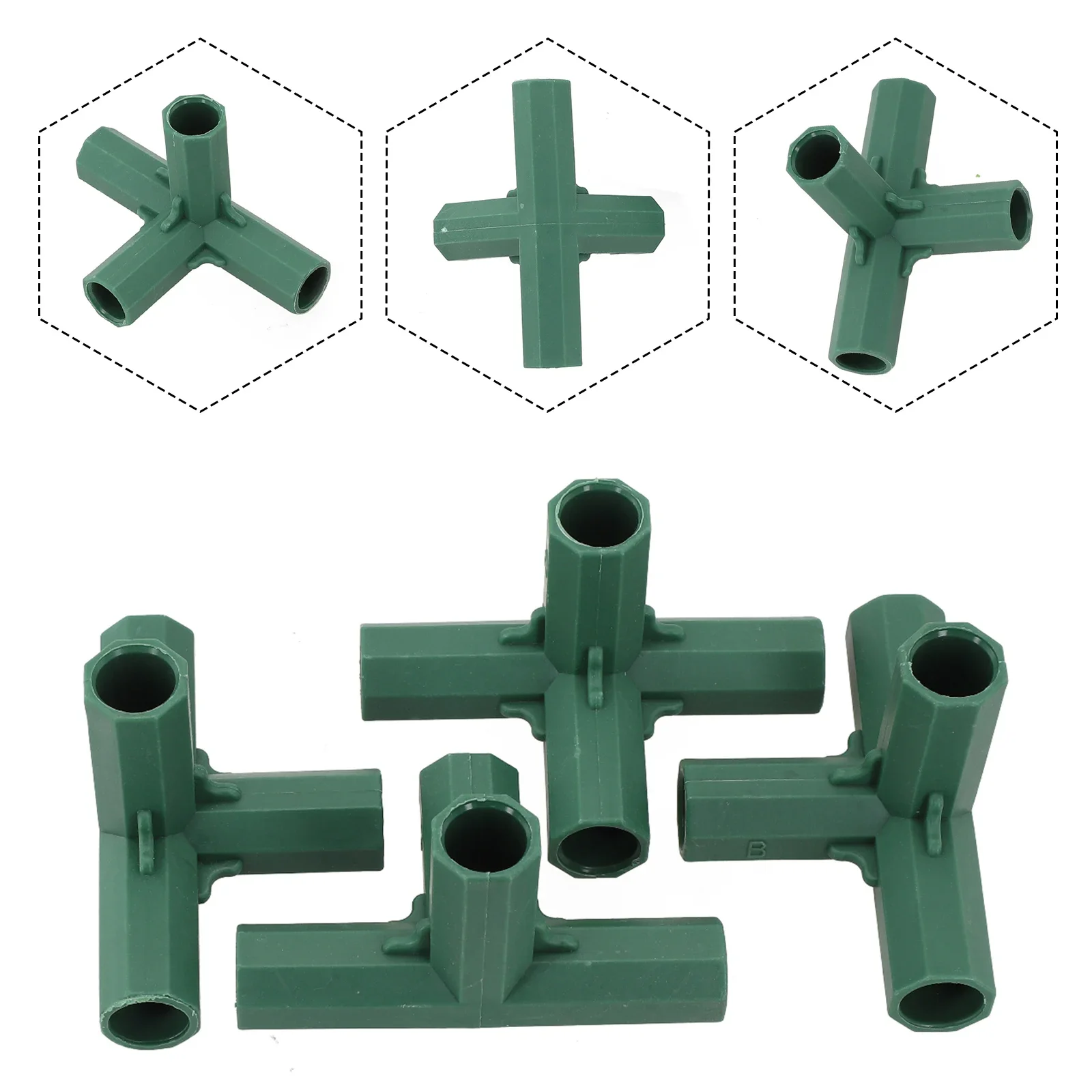 4Pcs Greenhouse Frame Building Connector Green 16-17mm Outdoor Garden Structure Pole Joint Adapter Plastic 3 4 5 Way Connector