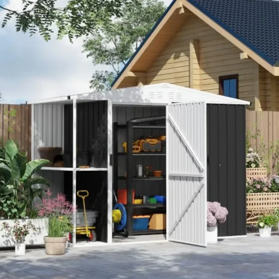 Outdoor storage shed for backyard use, steel construction, dark gray finish, 8 x 4 ft with secure lock