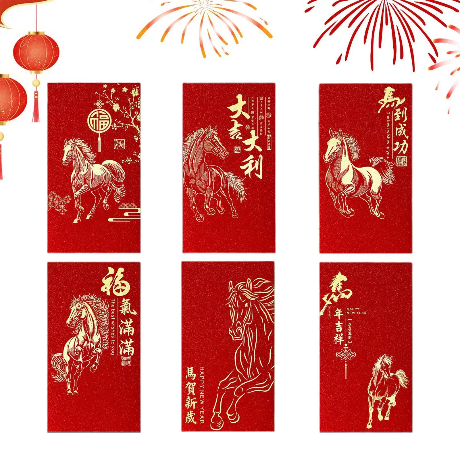 مظاريف حمراء للمال 6 قطع حزمة عملات على شكل حصان 2026 نمط سحابة ميمونة مغلفات حمراء للعام القمري الجديد للأولاد