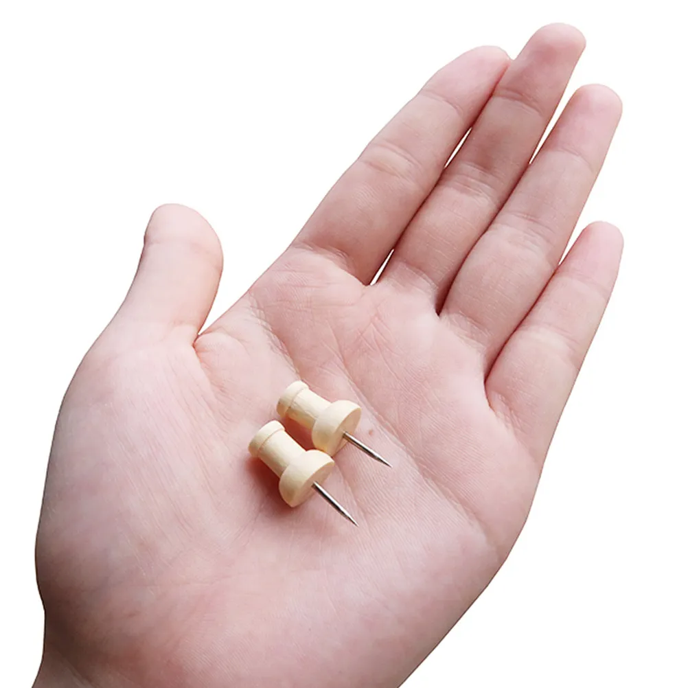 100Pcs Wood Push Pins Thumb Tacks for Cork Board Bulletin Board Drywall Office School Home Decoration Creative DIY Map Poster