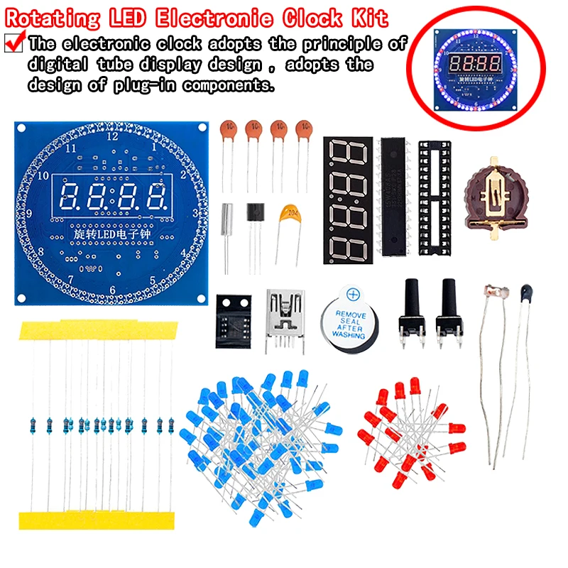 DS1302 Rotating LED Display Alarm Electronic Clock Module DIY KIT LED Temperature Display