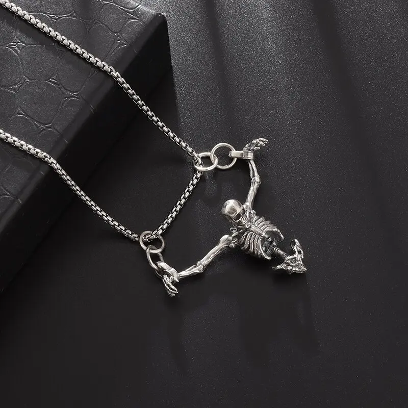 Exquisite Retro Death Row Skull Pendant Men's Personality Halloween Motorcycle Punk Necklace Trend Jewelry