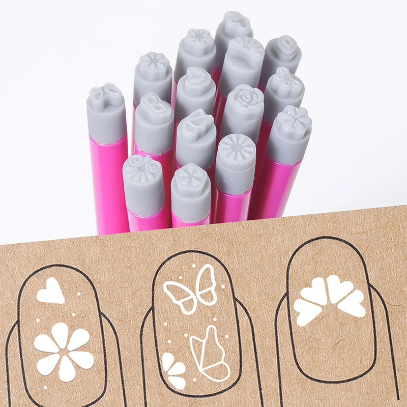 Ensemble de stylos de tampon d'art d'ongle chic professionnel, 9D Floral, détruire Andr/ étoile/papillon/coeur, modèle d'ongle bricolage, stylo de dessin, outil de peinture d'ongle