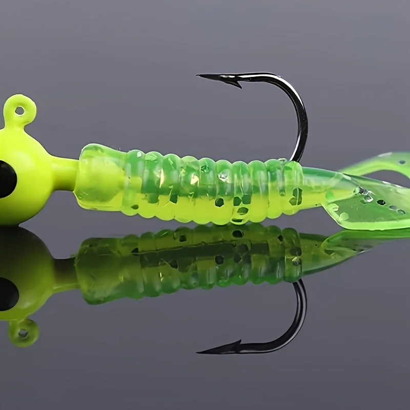 40-teiliges Angelköder-Set: 20 Stück Metall-Jigkopf-Angelhaken + 20 Stück Weiche Silikon-Wurmköder, Künstliche Fischköder – Detail 4