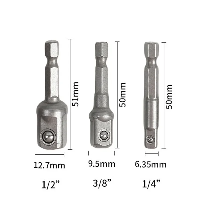 

For 1/2 Screwdriver 3/8 Square Head 1/4 Sleeve Electric Tool Accessori Handle Natural 3PC Hexagonal Color Extension Rod 50mm