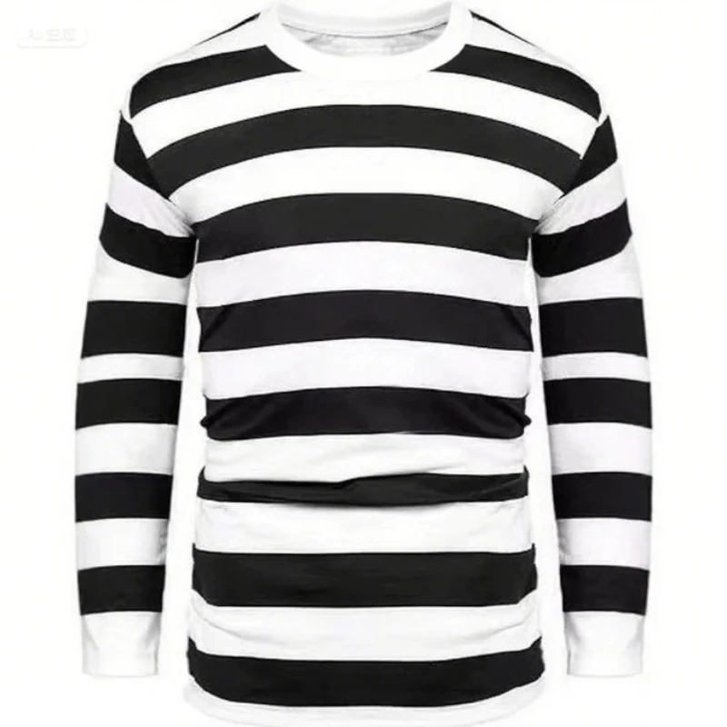 

Мужская классическая полосатая футболка с длинными рукавами и спортивной рубашкой в стиле ретро, быстросохнущий дышащий мото-топ с круглым вырезом