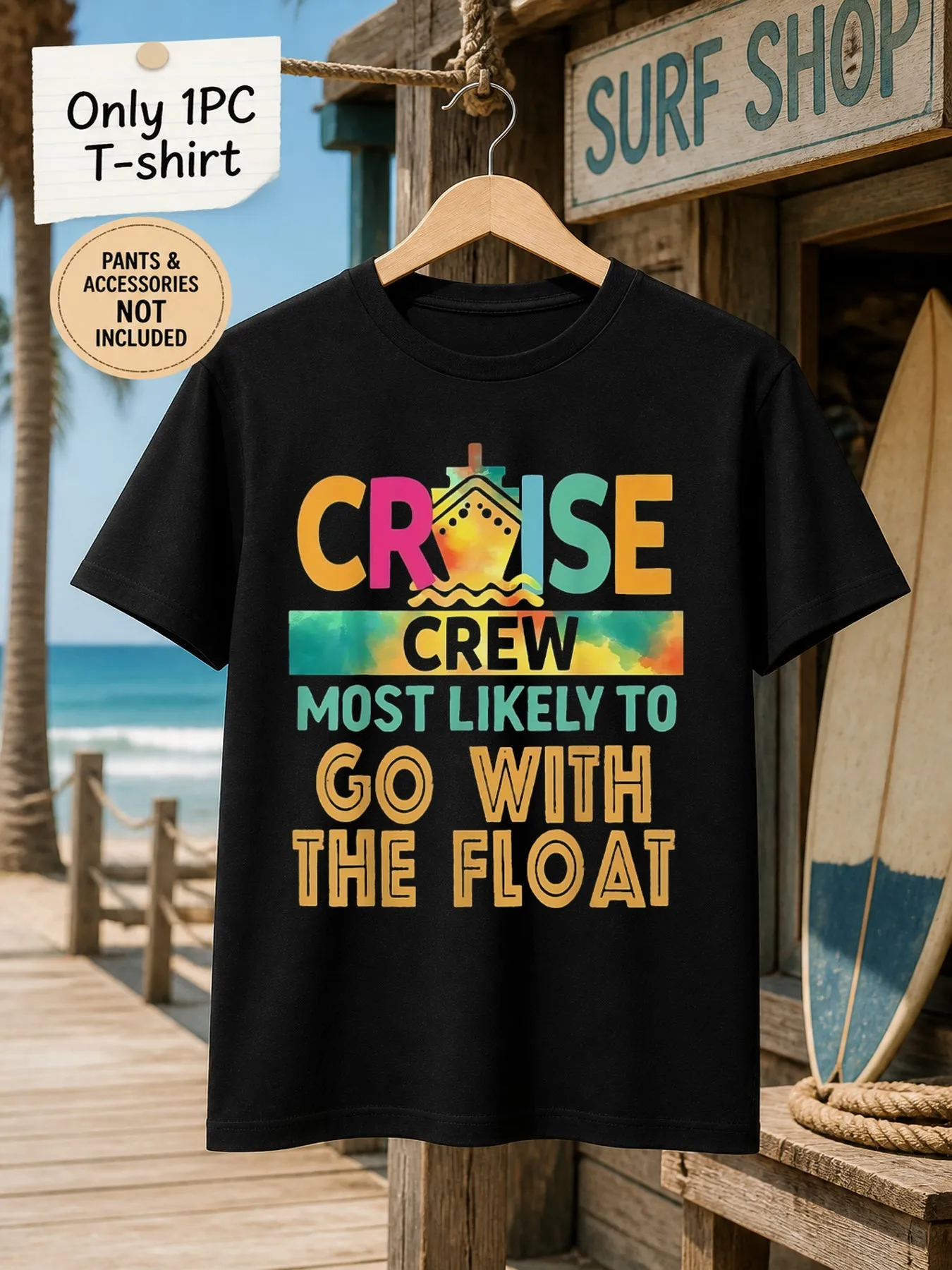 1pc Men'S Graphic T-Shirt Cruise Crew Most Likely to Go with The Float Short Sleeve Crew Neck [Solely 1pc T-SHIRT]
