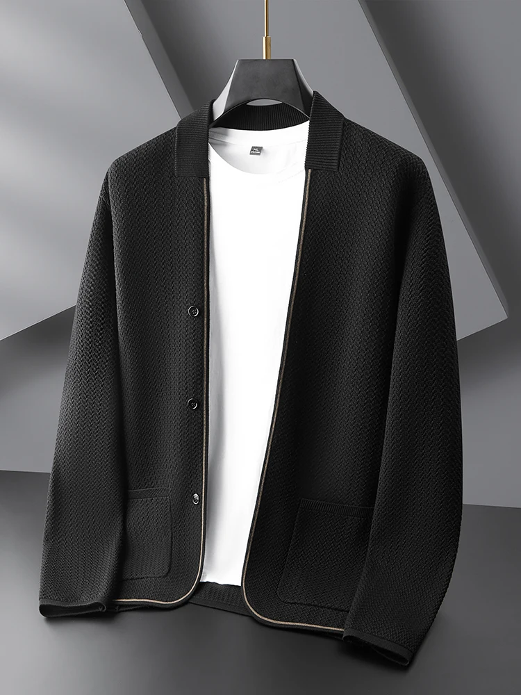 

Весенне-осенний мужской вязаный кардиган большого размера, свободный повседневный тонкий свитер, модный городской стиль, длинный рукав