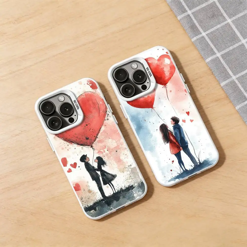 

Romantic Love Balloon Phone Case for iPhone 17 16 Pro Plus X XS Max Air Mini 15 14 Soft Shockproof Cover