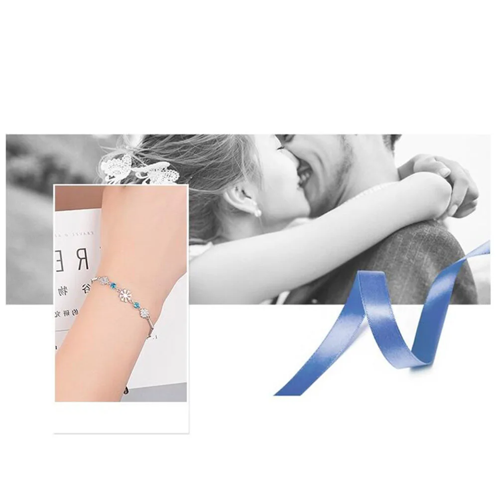 

Snowflake Bracelet for Women with Blue Cz Trendy Elegant Jewelry Gift for Christmas Valentine's Wedding Bridal Party