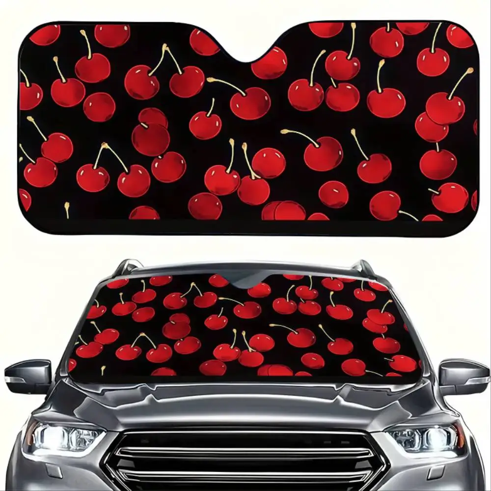 Black Background Red Cherry Car Sun Visor Suction Cup Mount For Road Trip Parking