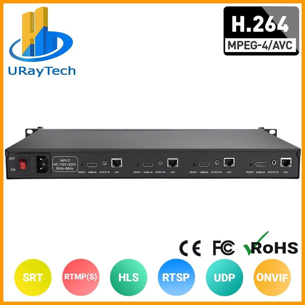 

HEVC 1U Rack 4 Channels H.265 H.264 HD HDMI to SRT IP Video Streaming IPTV Encoder with HTTP RTSP RTMP UDP RTMPS HLS Multicast