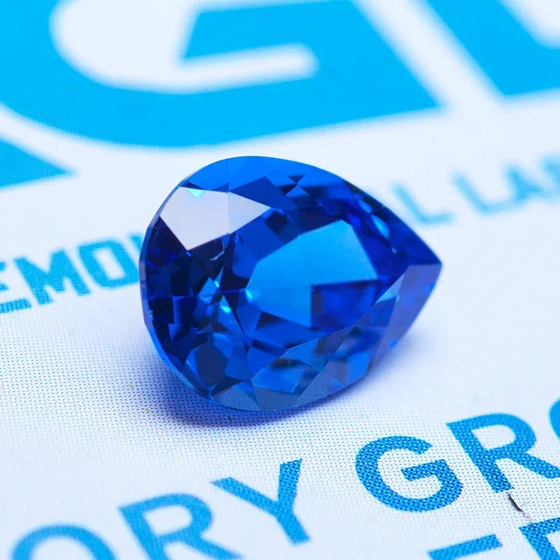 Lab Grown Sapphire Pear Em Forma Contas Charme, Cor Azul, DIY Fazer Jóias, Anéis de Pulseira Materiais, selecionável AGLCertificate