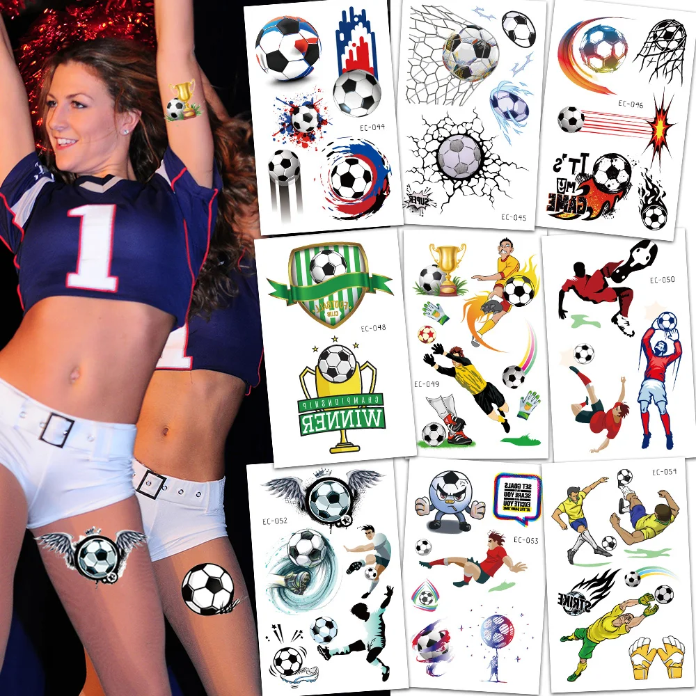 12 Sheets Temporary Tattoos for Children Football Soccer Fan Fake Tattoo Waterproof Tattoo Sticker Man Women Football Matches