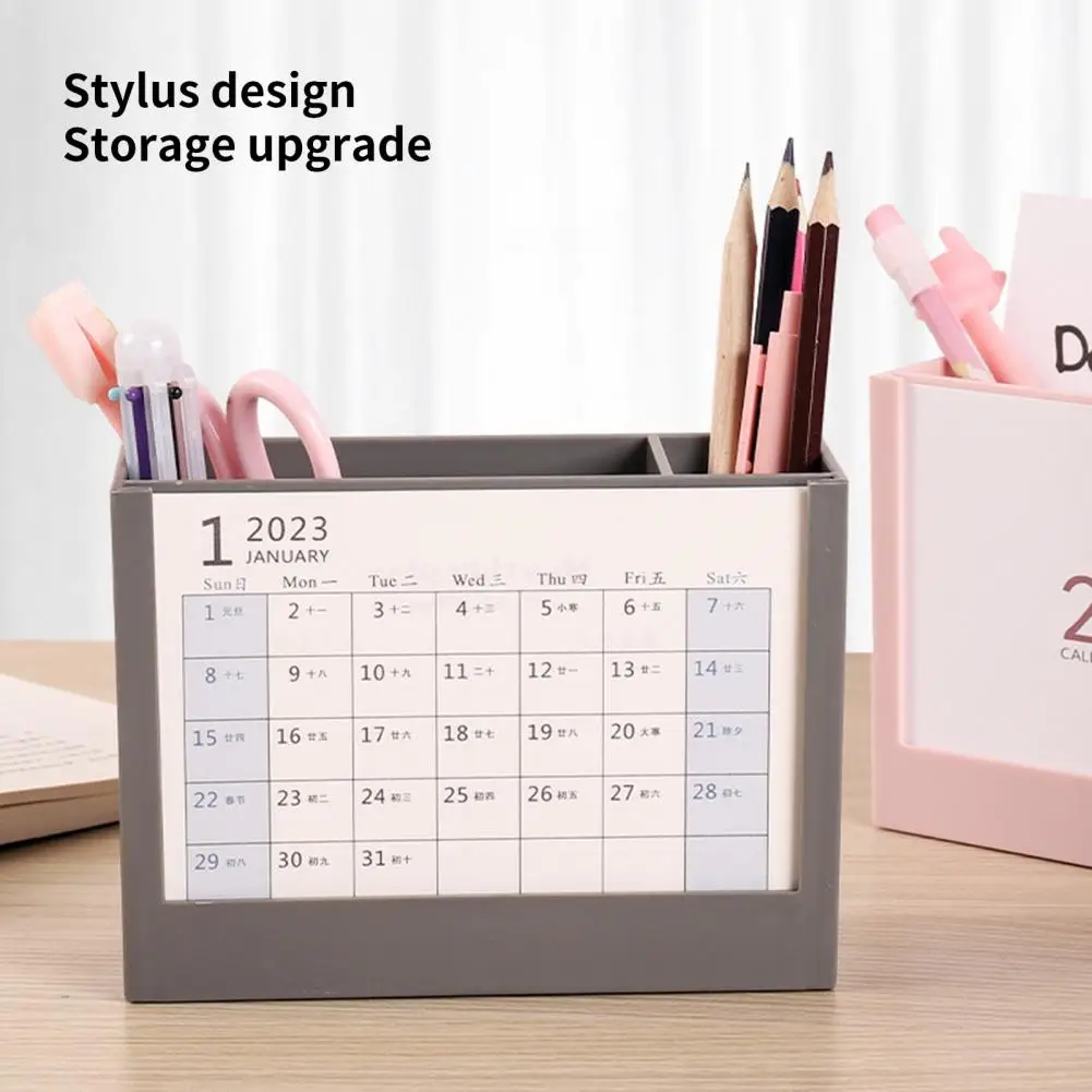 1 Set Schreibtisch Kalender 2 Fächer Austauschbare Papier 2023 Kreative Stift Halter Desktop-Organizer Schule Liefert