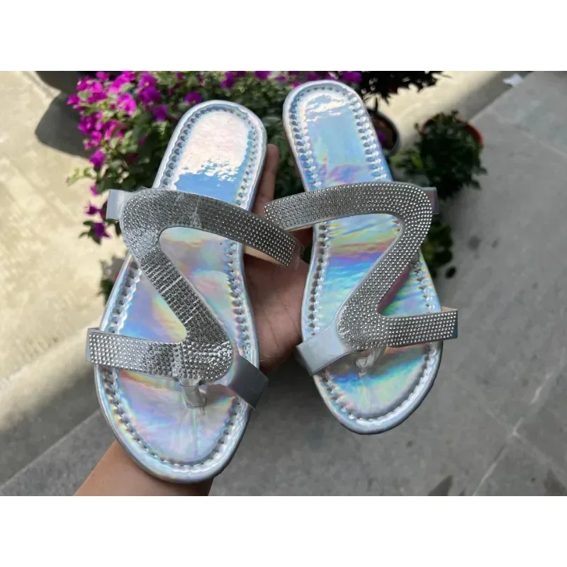 Sexy Women Sandals Summer Beach Shallow Mouth Rhinestones Ladies Fashion Show Comfortable Light Shoes Sandalias Femininas