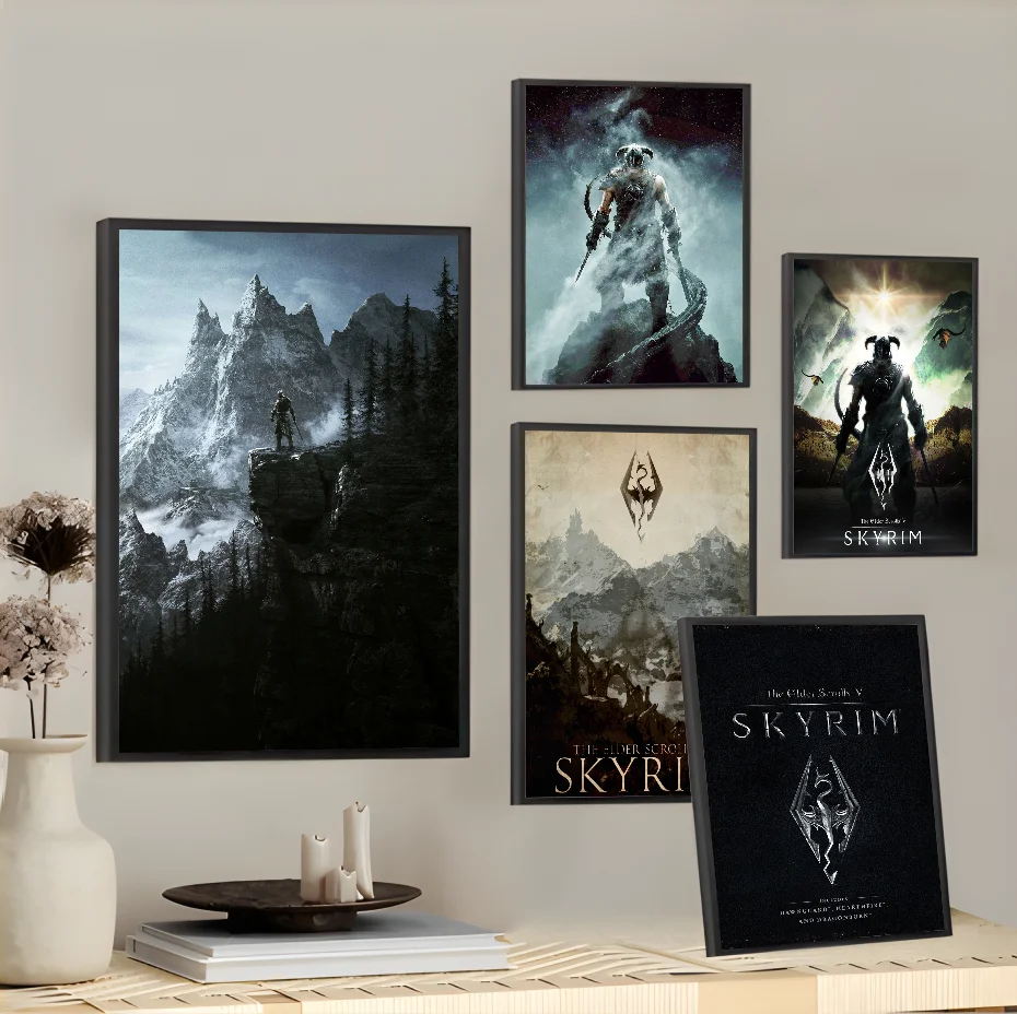 S-Skyrim The Elder S-Scrolls V C-Canvas Cool Game Poster Wall Art Painting Study Nordic Home Decor