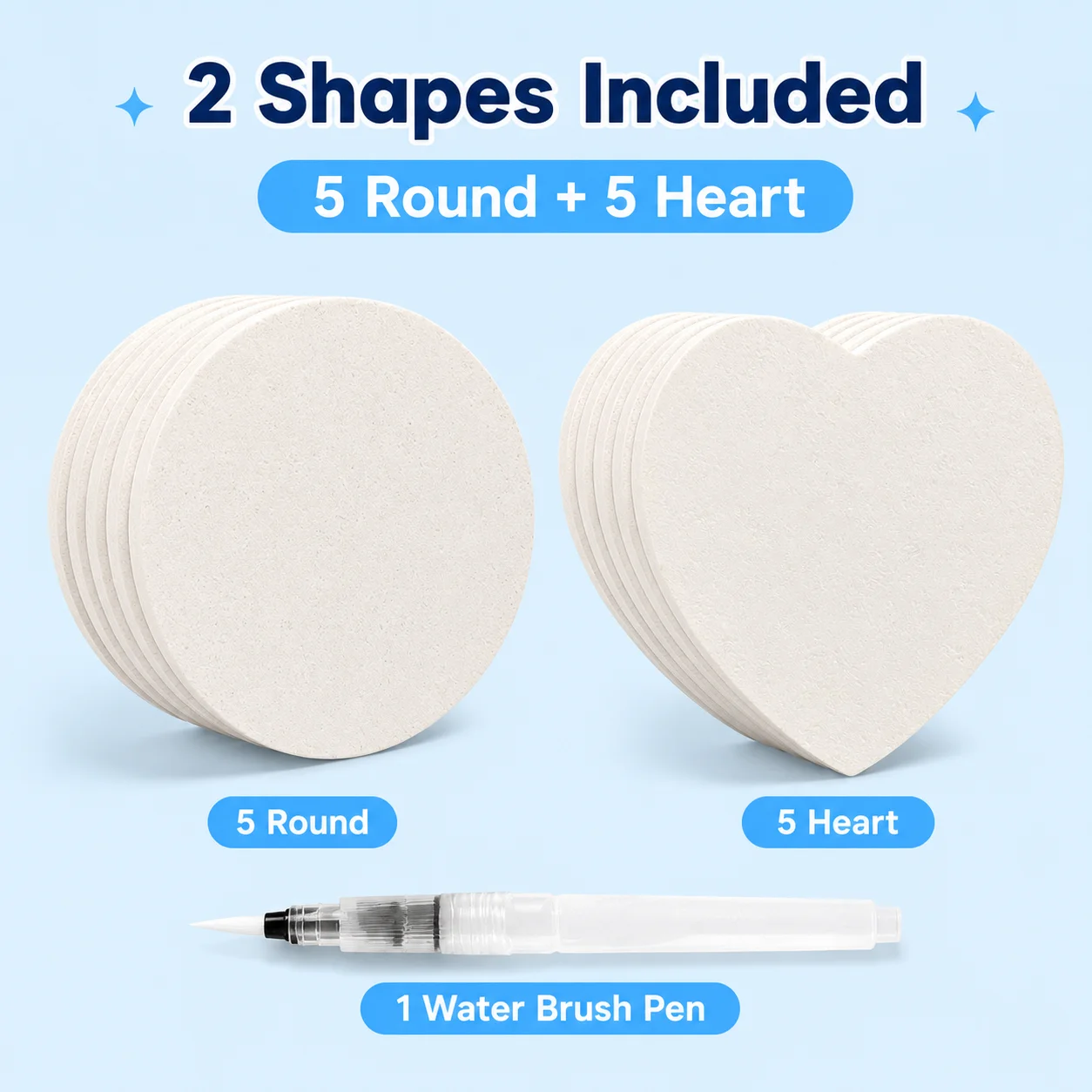 6cm Kids Drawing Board Set Round Heart Compressed Painting Paper with Water Brush Pen for DIY Art Educational Craft Toys