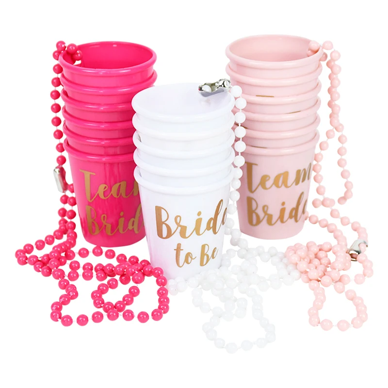 

Team Bride Cups Bride To Be Plastic Shot Glasses Necklace Beads Drinking Cup Wedding Bridal Shower Bachelorette Hen Party Decor