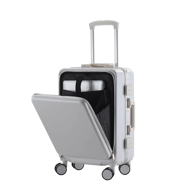 20 front open lid travel luggage aluminum frame fashion trolley suit female boarding box pull rod box Large capacity