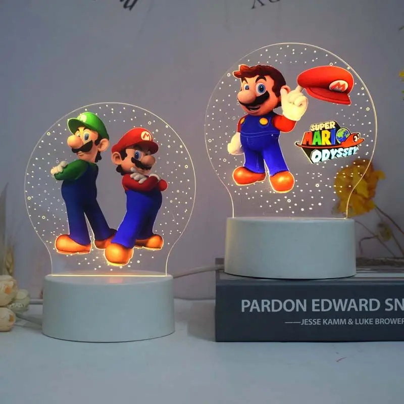 Super Mario Bros 3D Projection Night Light Bedside Lamp Cute Atmosphere Warm Light Dimmable Home Sleeping Lamp Gifts Toy view 2