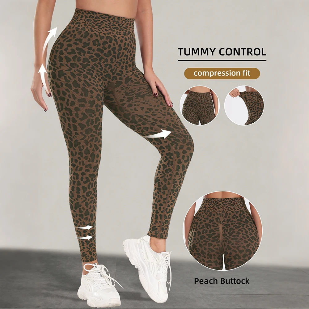 Women's Leopard Print Seamless Leggings High Waisted Tummy Control Workout Pants Stretchy Butt Lifting Gym Leggings Casual Wear