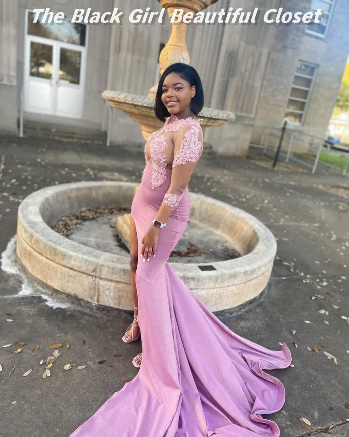 Pink Sexy Cocktail Dresses 2024 Black Girls Applique Sequins Birthday Party Dresses Sexy See Through Slit Dresses