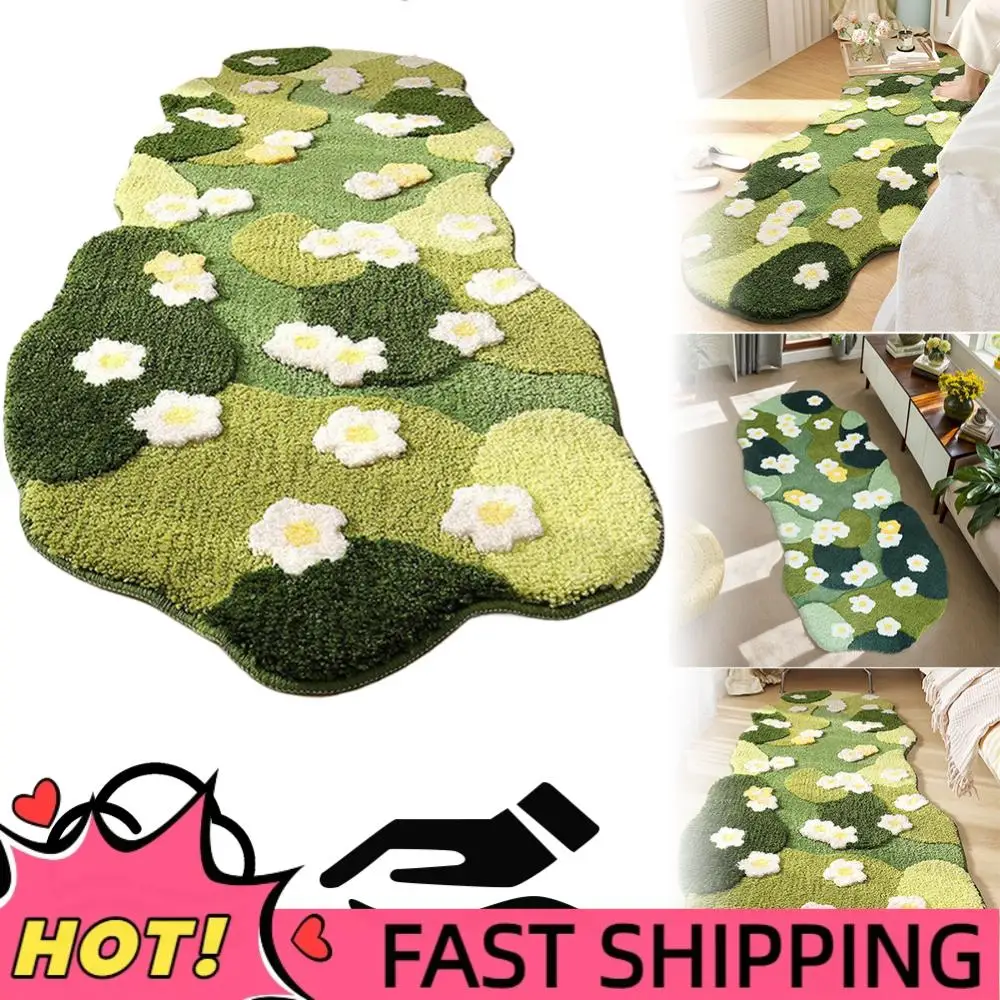 

Plush Bedroom Bedside Area Rug Fluffy Room Decorative Floor Mat Nordic 3D Lawn Moss Rugs Carpet Green Forest Irregular Floor Mat