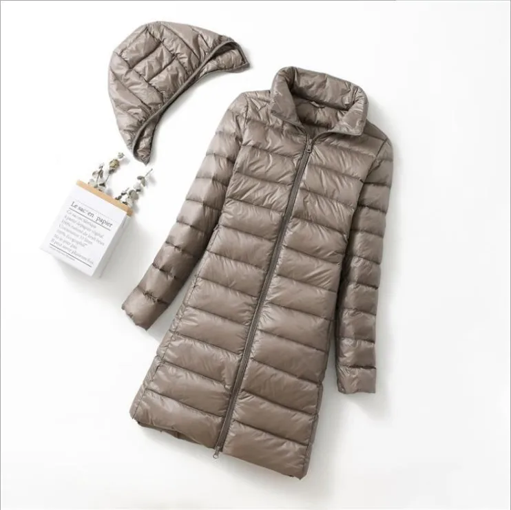

Korean Style Slim Lightweight Down Jacket Women Long Length Detachable Hood White Duck Down Coat зимнее пальто женское JK-248